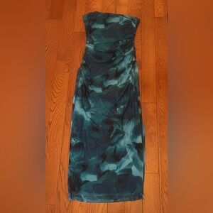 Maxi Bodycon Dresses Strapless Tube Top Printed Long Party Club Slit Dress